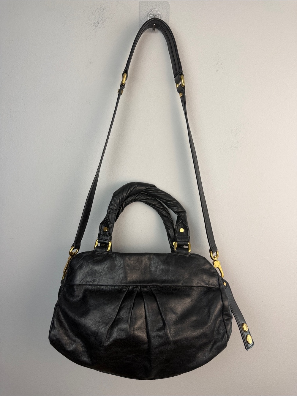 Vintage Marc By Marc Jacobs Leather Twisted Q Groove Satchel Black Y2K Purse - Picture 15 of 16